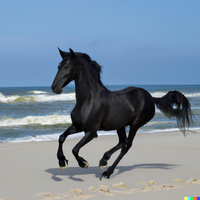 DALL&middot;E 2022-12-14 06.25.41 - wildes schwarzes Pferd rennt am Strand, viel meer im hintergrund